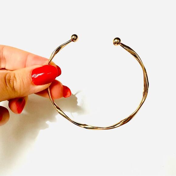 NEW NORDSTROM REVOLVE Gold Ball Slim Band Twisted Bracelet Bangle Cuff Jewelry - Picture 7 of 12